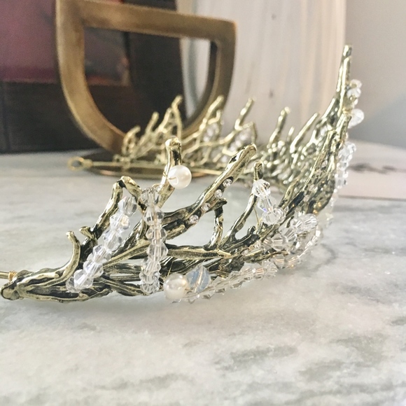 Vintage Antique White Beaded Gold Wedding Crown - Picture 6 of 8